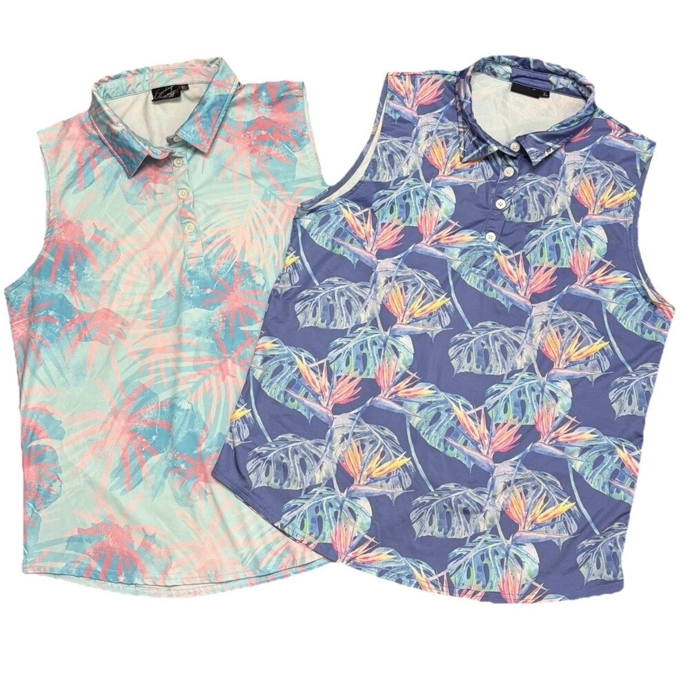 Sunday Swagger Florida Bright Women’s XL Sleeveless Golf Polo Shirts, Lot Of 2
